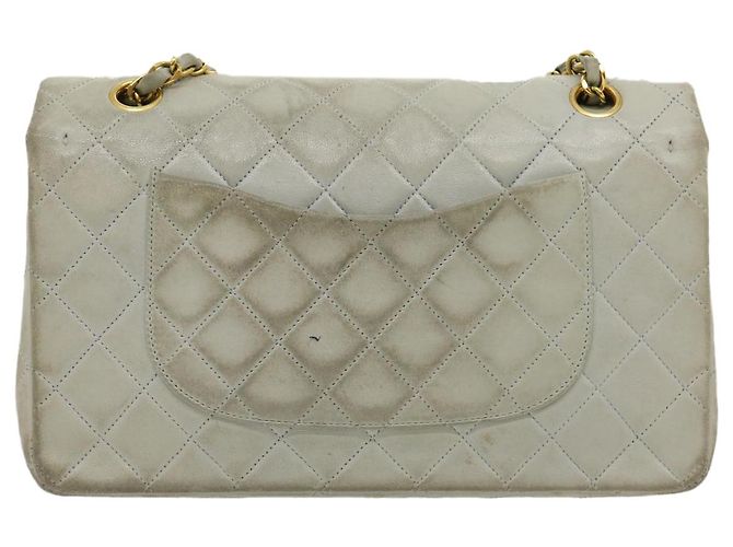 CHANEL Classico Matelassé 25 Borsa a Spalla con Catena Doppia in Pelle di Agnello Auth 29961V D'oro Blu chiaro - vista 2