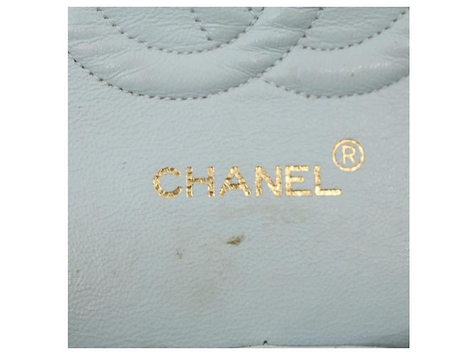 CHANEL Classico Matelassé 25 Borsa a Spalla con Catena Doppia in Pelle di Agnello Auth 29961V D'oro Blu chiaro - vista 20