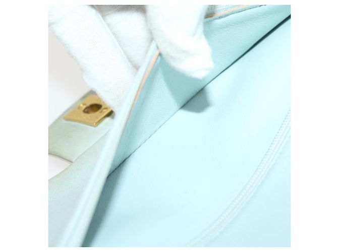 CHANEL Classico Matelassé 25 Borsa a Spalla con Catena Doppia in Pelle di Agnello Auth 29961V D'oro Blu chiaro - vista 23