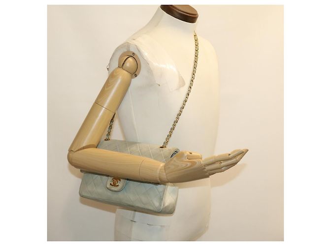 CHANEL Classico Matelassé 25 Borsa a Spalla con Catena Doppia in Pelle di Agnello Auth 29961V D'oro Blu chiaro - vista 31