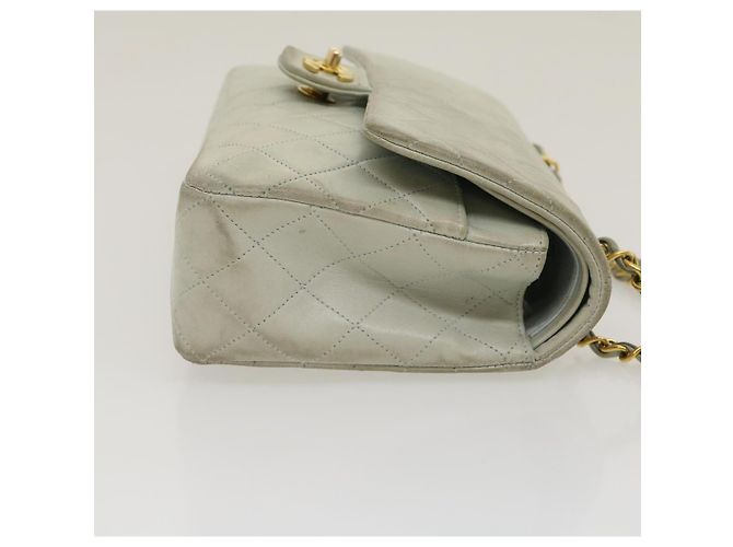 CHANEL Classico Matelassé 25 Borsa a Spalla con Catena Doppia in Pelle di Agnello Auth 29961V D'oro Blu chiaro - vista 4