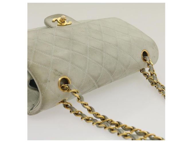 CHANEL Classico Matelassé 25 Borsa a Spalla con Catena Doppia in Pelle di Agnello Auth 29961V D'oro Blu chiaro - vista 6