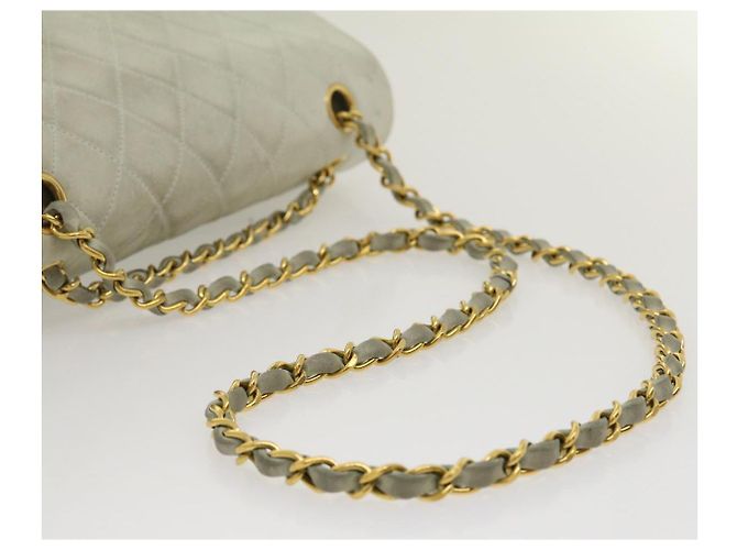 CHANEL Classico Matelassé 25 Borsa a Spalla con Catena Doppia in Pelle di Agnello Auth 29961V D'oro Blu chiaro - vista 7