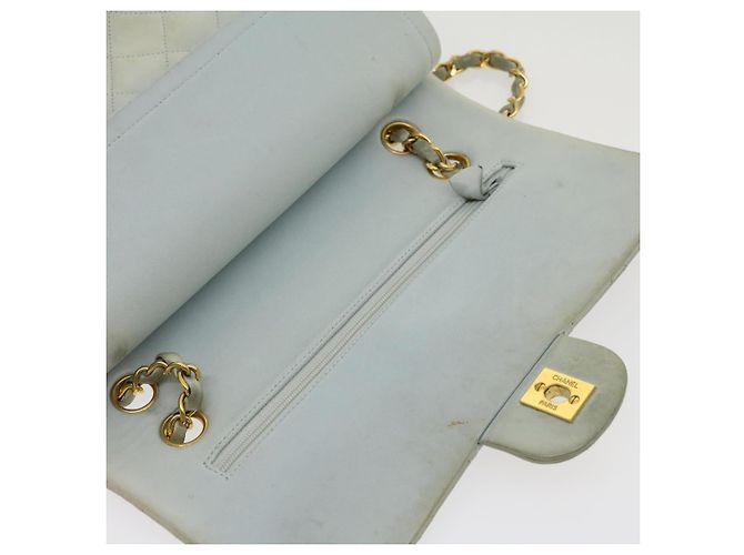 CHANEL Classico Matelassé 25 Borsa a Spalla con Catena Doppia in Pelle di Agnello Auth 29961V D'oro Blu chiaro - vista 9