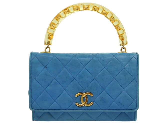 CHANEL Borsa a Mano in Pelle di Agnello Blu CC Auth hk455SAV - vista 13