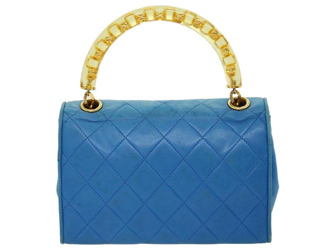 CHANEL Borsa a Mano in Pelle di Agnello Blu CC Auth hk455SAV - vista 2
