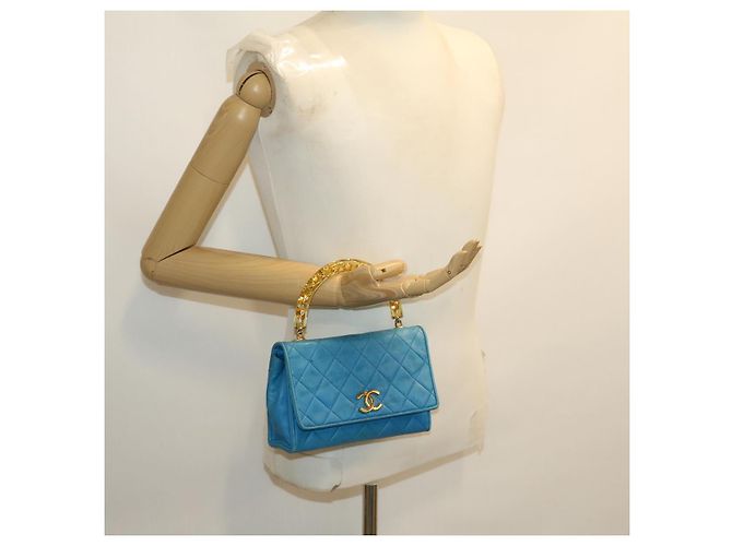 CHANEL Borsa a Mano in Pelle di Agnello Blu CC Auth hk455SAV - vista 24