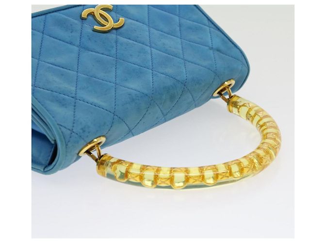 CHANEL Borsa a Mano in Pelle di Agnello Blu CC Auth hk455SAV - vista 6