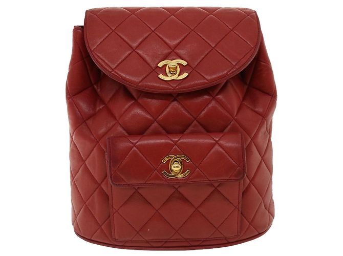 CHANEL Borsa a Mano Matelassé con Catena in Pelle di Agnello Rossa CC Auth 31892V Rosso - vista 13