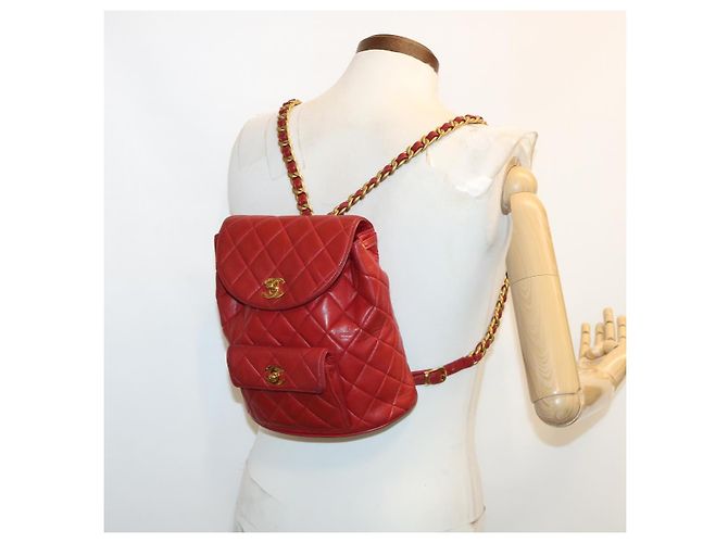 CHANEL Borsa a Mano Matelassé con Catena in Pelle di Agnello Rossa CC Auth 31892V Rosso - vista 23