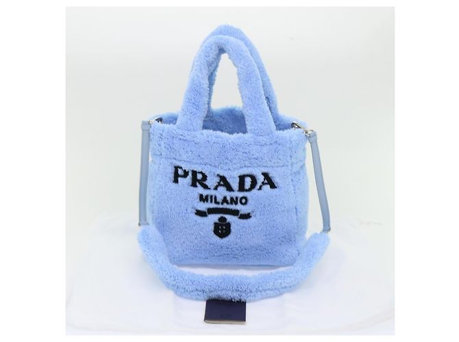 PRADA Borsa a Mano Terry 2 in 1 Azzurro Chiaro Nero Auth 47188SAV Blu chiaro - vista 12