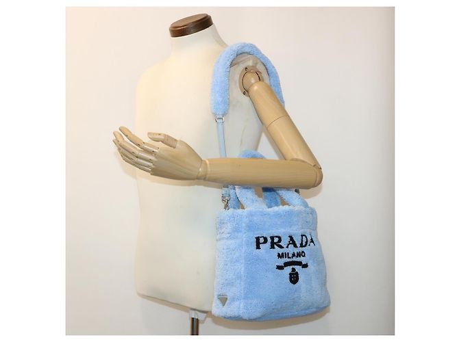 PRADA Borsa a Mano Terry 2 in 1 Azzurro Chiaro Nero Auth 47188SAV Blu chiaro - vista 24