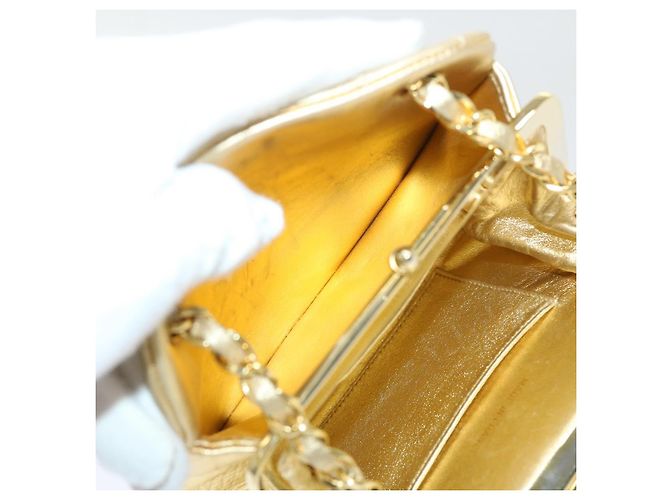 CHANEL Borsa a Spalla Matelassé in Pelle con Catena Dorata CC Auth 53015SAM D'oro - vista 21