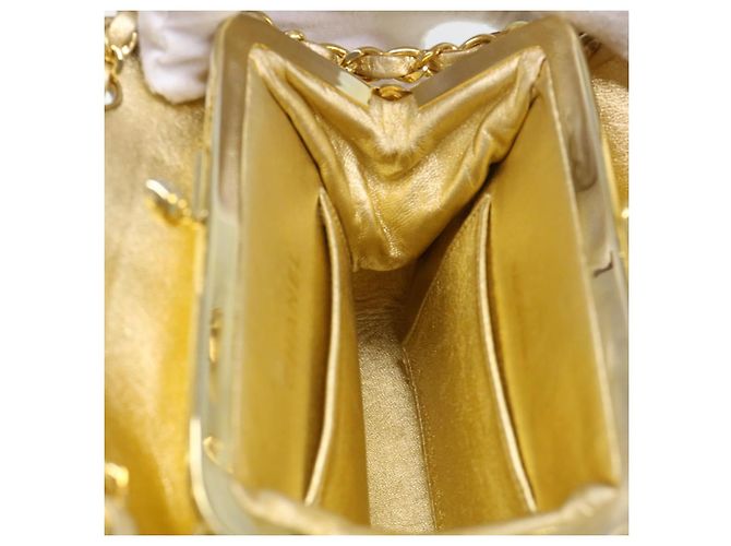 CHANEL Borsa a Spalla Matelassé in Pelle con Catena Dorata CC Auth 53015SAM D'oro - vista 24
