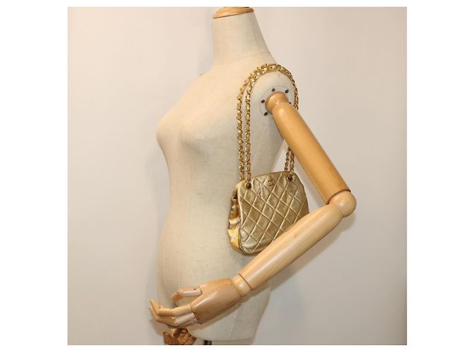 CHANEL Borsa a Spalla Matelassé in Pelle con Catena Dorata CC Auth 53015SAM D'oro - vista 29