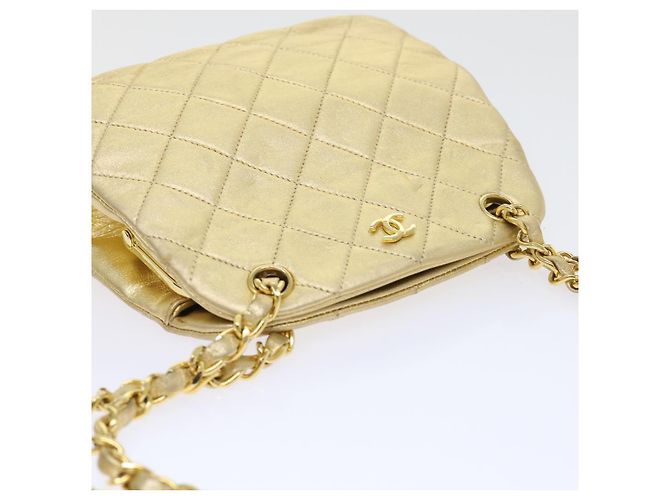CHANEL Borsa a Spalla Matelassé in Pelle con Catena Dorata CC Auth 53015SAM D'oro - vista 6