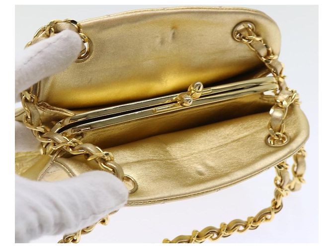 CHANEL Borsa a Spalla Matelassé in Pelle con Catena Dorata CC Auth 53015SAM D'oro - vista 9