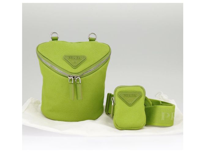 Borsa a Spalla PRADA in Tela Argento Verde Auth 102538SAV - vista 12