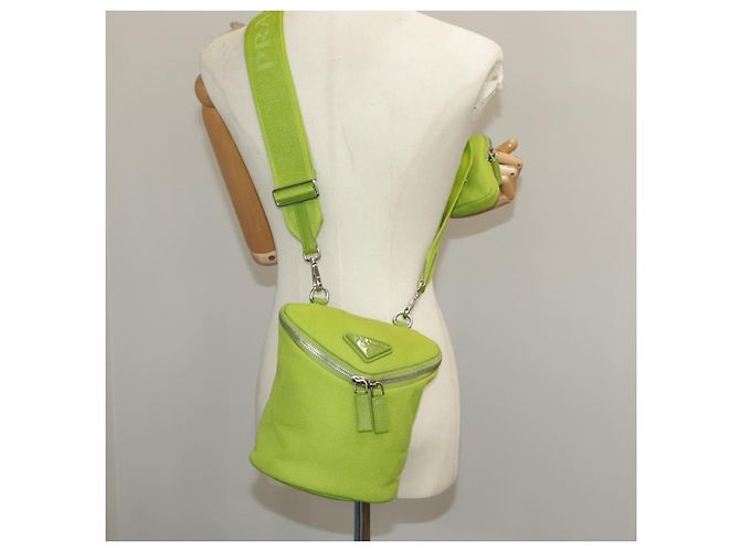 Borsa a Spalla PRADA in Tela Argento Verde Auth 102538SAV - vista 32