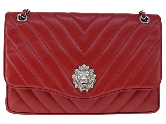 CHANEL Borsa a Spalla con Catena V Stitch in Pelle di Agnello Rossa CC Auth 102030SAM Rosso - vista 13
