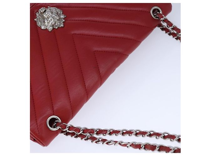 CHANEL Borsa a Spalla con Catena V Stitch in Pelle di Agnello Rossa CC Auth 102030SAM Rosso - vista 6