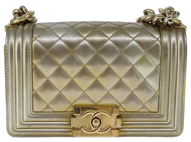 CHANEL Borsa a Spalla Boy Chanel Matelassé Catena Patente Oro CC Auth 106721SAM D'oro - vista 13