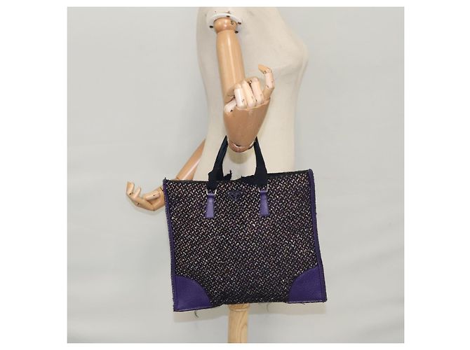 PRADA Borsa a mano in lana pelle viola argento Auth bs20846A Porpora - vista 24