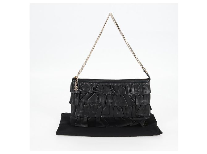 CHANEL Borsa a Mano con Catena in Pelle di Agnello Nera Oro CC Auth yk18016M Nero D'oro - vista 12