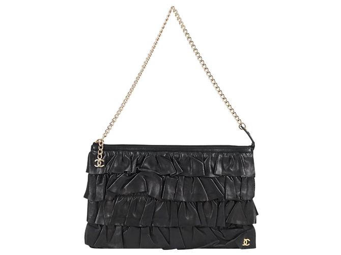 CHANEL Borsa a Mano con Catena in Pelle di Agnello Nera Oro CC Auth yk18016M Nero D'oro - vista 13
