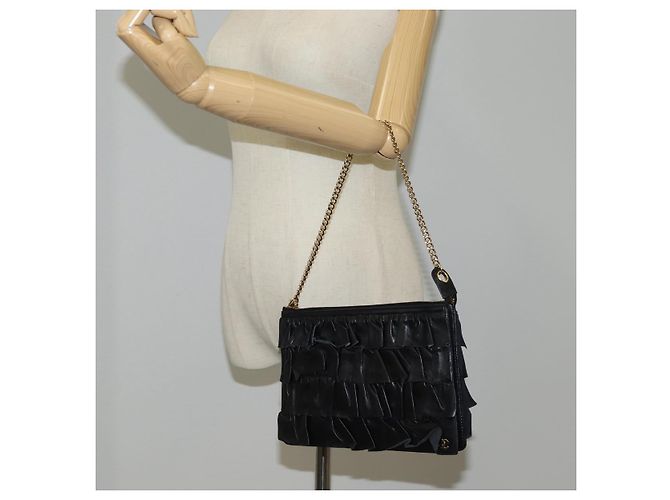 CHANEL Borsa a Mano con Catena in Pelle di Agnello Nera Oro CC Auth yk18016M Nero D'oro - vista 25