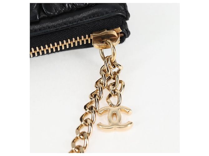 CHANEL Borsa a Mano con Catena in Pelle di Agnello Nera Oro CC Auth yk18016M Nero D'oro - vista 8