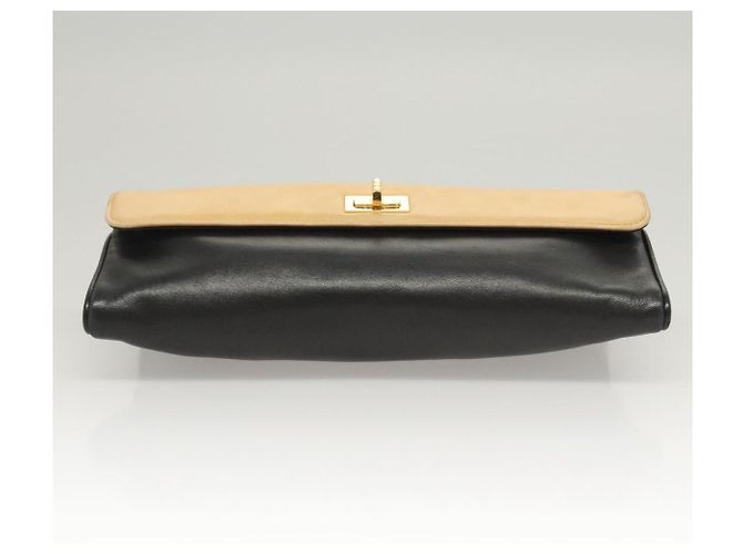 CHANEL Borsa a Mano Choco Bar in Pelle di Agnello Beige Nera CC Auth 123516V Nero - vista 5
