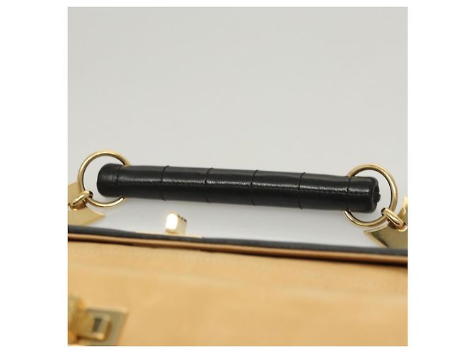 CHANEL Borsa a Mano Choco Bar in Pelle di Agnello Beige Nera CC Auth 123516V Nero - vista 8