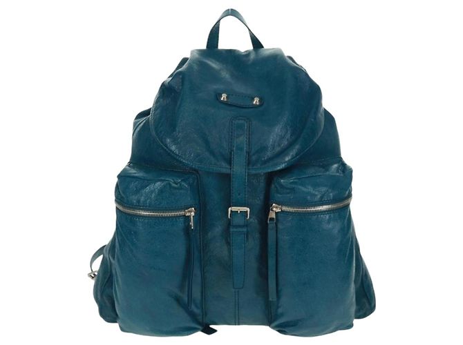 Zaino in pelle Balenciaga blu argento 326404 Auth 165396V - vista 13