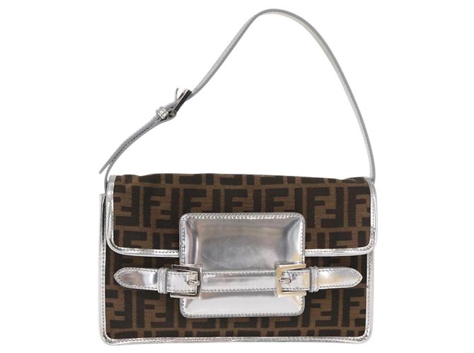 Borsa a Spalla in Tela Zucca FENDI Nera Marrone Auth 169711V Nero - vista 13