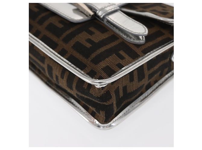 Borsa a Spalla in Tela Zucca FENDI Nera Marrone Auth 169711V Nero - vista 15