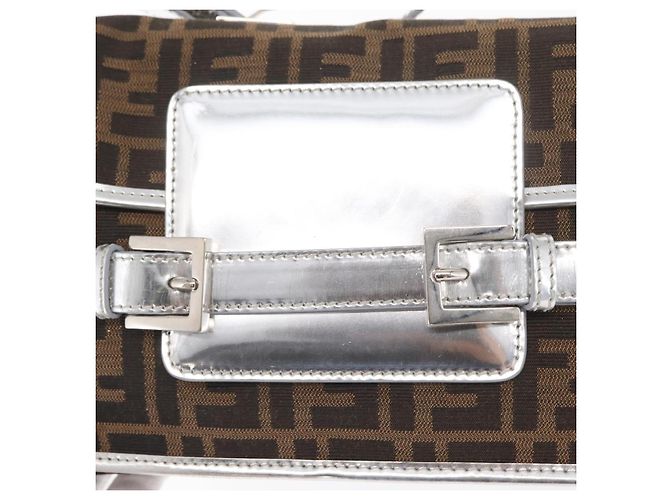 Borsa a Spalla in Tela Zucca FENDI Nera Marrone Auth 169711V Nero - vista 18