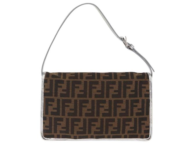 Borsa a Spalla in Tela Zucca FENDI Nera Marrone Auth 169711V Nero - vista 2