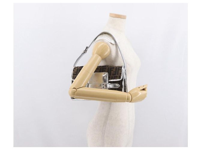 Borsa a Spalla in Tela Zucca FENDI Nera Marrone Auth 169711V Nero - vista 23