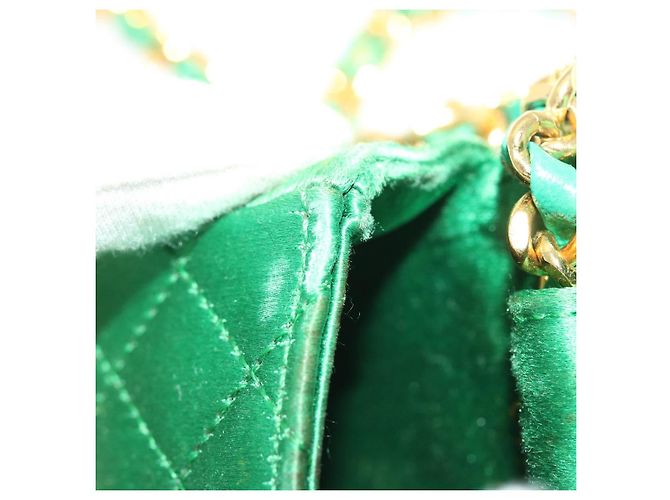 CHANEL Mini Matelassé Borsa a Spalla con Catena Satin Verde Oro CC Auth 51271V D'oro - vista 10