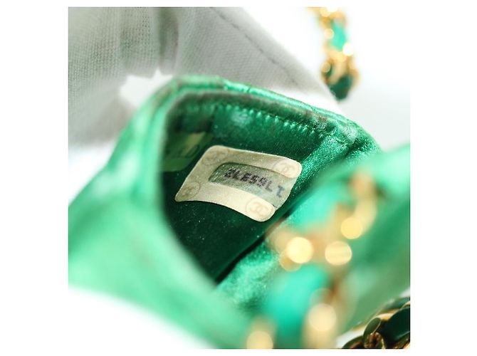 CHANEL Mini Matelassé Borsa a Spalla con Catena Satin Verde Oro CC Auth 51271V D'oro - vista 11
