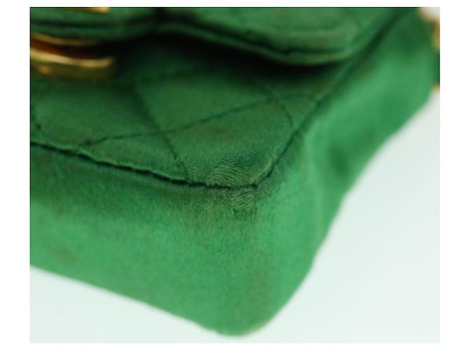 CHANEL Mini Matelassé Borsa a Spalla con Catena Satin Verde Oro CC Auth 51271V D'oro - vista 15