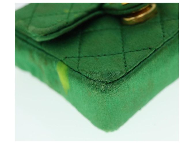CHANEL Mini Matelassé Borsa a Spalla con Catena Satin Verde Oro CC Auth 51271V D'oro - vista 16