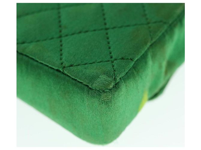 CHANEL Mini Matelassé Borsa a Spalla con Catena Satin Verde Oro CC Auth 51271V D'oro - vista 17