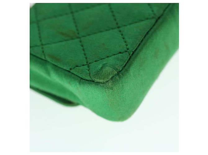 CHANEL Mini Matelassé Borsa a Spalla con Catena Satin Verde Oro CC Auth 51271V D'oro - vista 18
