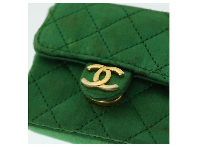 CHANEL Mini Matelassé Borsa a Spalla con Catena Satin Verde Oro CC Auth 51271V D'oro - vista 19