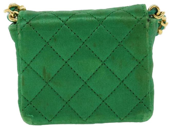 CHANEL Mini Matelassé Borsa a Spalla con Catena Satin Verde Oro CC Auth 51271V D'oro - vista 2