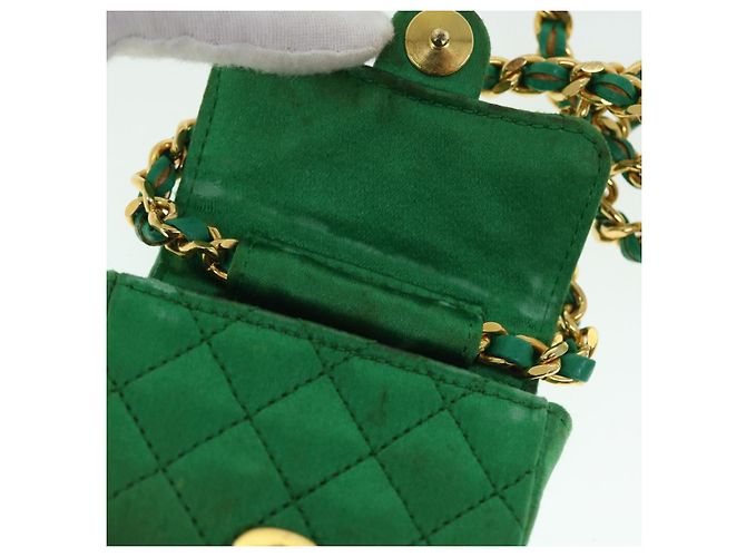 CHANEL Mini Matelassé Borsa a Spalla con Catena Satin Verde Oro CC Auth 51271V D'oro - vista 20