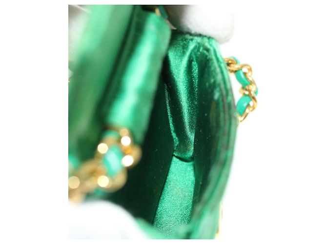 CHANEL Mini Matelassé Borsa a Spalla con Catena Satin Verde Oro CC Auth 51271V D'oro - vista 23