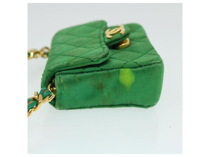 CHANEL Mini Matelassé Borsa a Spalla con Catena Satin Verde Oro CC Auth 51271V D'oro - vista 3